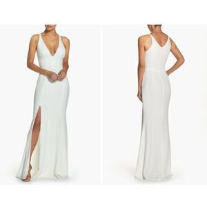 NWOT DRESS THE POPULATION Iris Slit Crepe Gown Off White Wedding